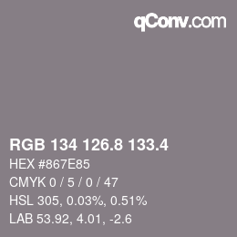 カラーコード: RGB 134 126.8 133.4 | qconv.com