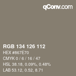 Color code: RGB 134 126 112 | qconv.com