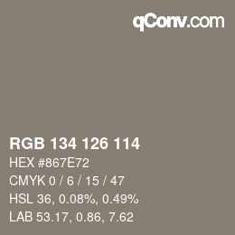 Color code: RGB 134 126 114 | qconv.com