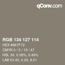 Color code: RGB 134 127 114 | qconv.com