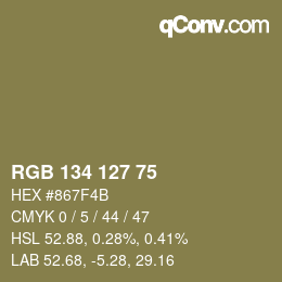 颜色代码: RGB 134 127 75 | qconv.com