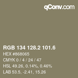 カラーコード: RGB 134 128.2 101.6 | qconv.com