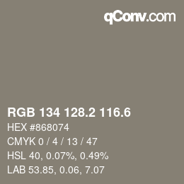 カラーコード: RGB 134 128.2 116.6 | qconv.com