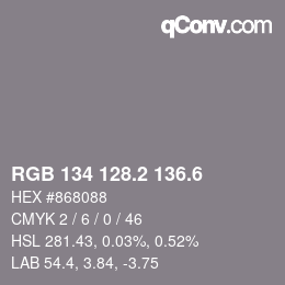 カラーコード: RGB 134 128.2 136.6 | qconv.com