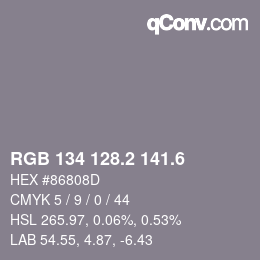 カラーコード: RGB 134 128.2 141.6 | qconv.com