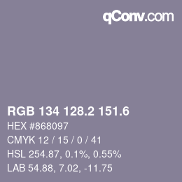 カラーコード: RGB 134 128.2 151.6 | qconv.com