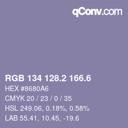 カラーコード: RGB 134 128.2 166.6 | qconv.com