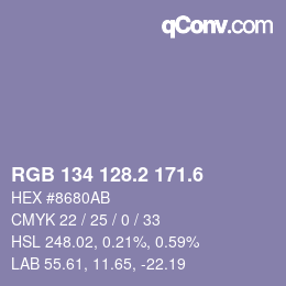 カラーコード: RGB 134 128.2 171.6 | qconv.com