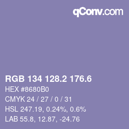 カラーコード: RGB 134 128.2 176.6 | qconv.com