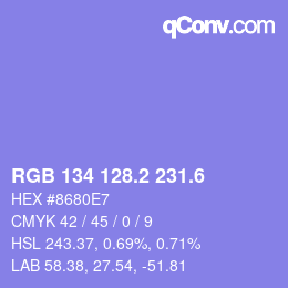カラーコード: RGB 134 128.2 231.6 | qconv.com