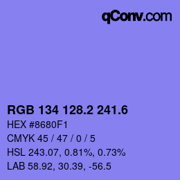 カラーコード: RGB 134 128.2 241.6 | qconv.com