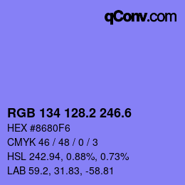 カラーコード: RGB 134 128.2 246.6 | qconv.com