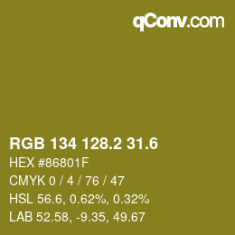 カラーコード: RGB 134 128.2 31.6 | qconv.com