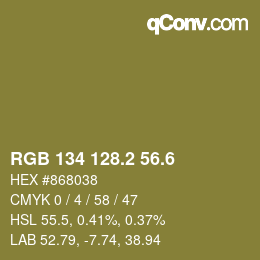 カラーコード: RGB 134 128.2 56.6 | qconv.com