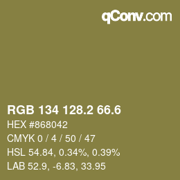 カラーコード: RGB 134 128.2 66.6 | qconv.com