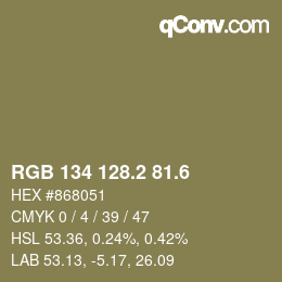 カラーコード: RGB 134 128.2 81.6 | qconv.com