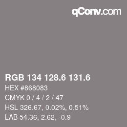 カラーコード: RGB 134 128.6 131.6 | qconv.com