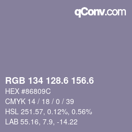カラーコード: RGB 134 128.6 156.6 | qconv.com
