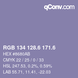 カラーコード: RGB 134 128.6 171.6 | qconv.com