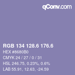 カラーコード: RGB 134 128.6 176.6 | qconv.com