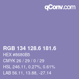 カラーコード: RGB 134 128.6 181.6 | qconv.com