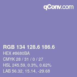 カラーコード: RGB 134 128.6 186.6 | qconv.com