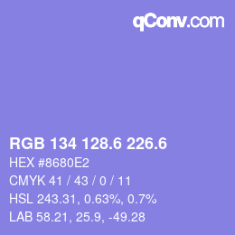 カラーコード: RGB 134 128.6 226.6 | qconv.com