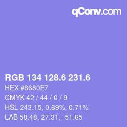 カラーコード: RGB 134 128.6 231.6 | qconv.com