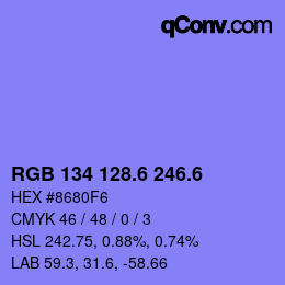 カラーコード: RGB 134 128.6 246.6 | qconv.com