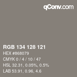 Código de color: RGB 134 128 121 | qconv.com