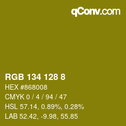 カラーコード: RGB 134 128 8 | qconv.com