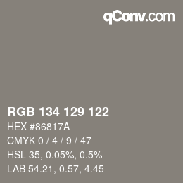 Código de color: RGB 134 129 122 | qconv.com