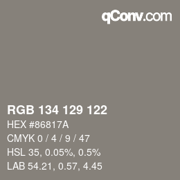 カラーコード: RGB 134 129 122 | qconv.com