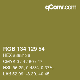 Color code: RGB 134 129 54 | qconv.com