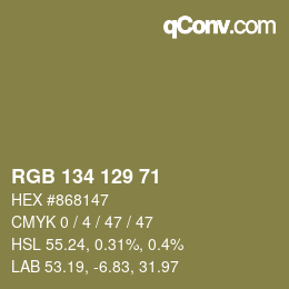 Color code: RGB 134 129 71 | qconv.com