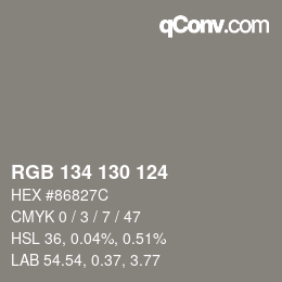Farbcode: RGB 134 130 124 | qconv.com
