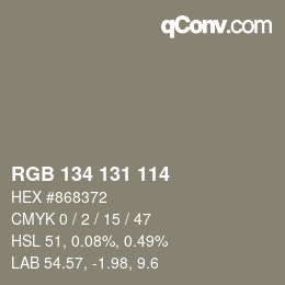 Color code: RGB 134 131 114 | qconv.com