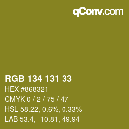 Color code: RGB 134 131 33 | qconv.com