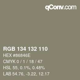 Color code: RGB 134 132 110 | qconv.com