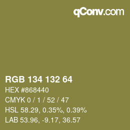 Color code: RGB 134 132 64 | qconv.com