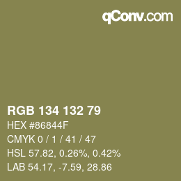 颜色代码: RGB 134 132 79 | qconv.com