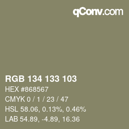 Color code: RGB 134 133 103 | qconv.com
