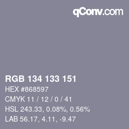 Color code: RGB 134 133 151 | qconv.com