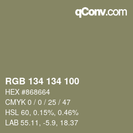 Color code: RGB 134 134 100 | qconv.com