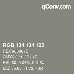 Color code: RGB 134 134 125 | qconv.com