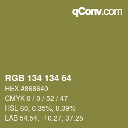 Color code: RGB 134 134 64 | qconv.com