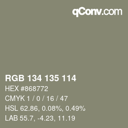 Color code: RGB 134 135 114 | qconv.com