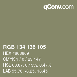 Color code: RGB 134 136 105 | qconv.com