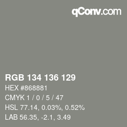 Color code: RGB 134 136 129 | qconv.com