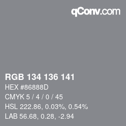 Color code: RGB 134 136 141 | qconv.com